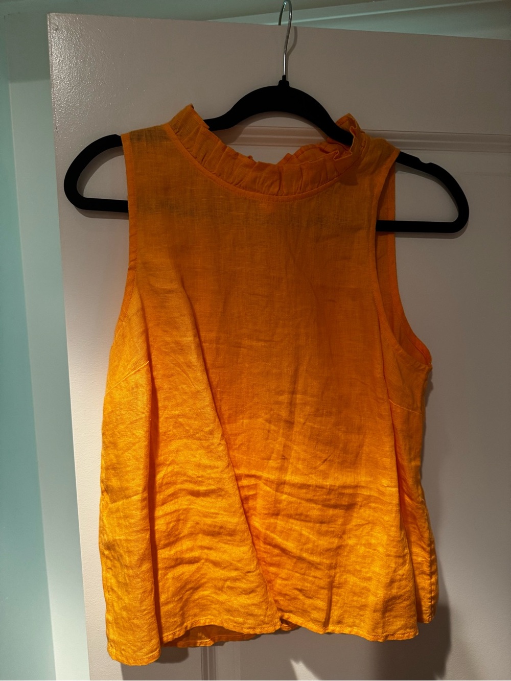 Womens Ruffle Neck Sleeveless Top - Orange